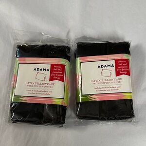 2 Adam Black Satin Pillowcases with Zipper Closure New